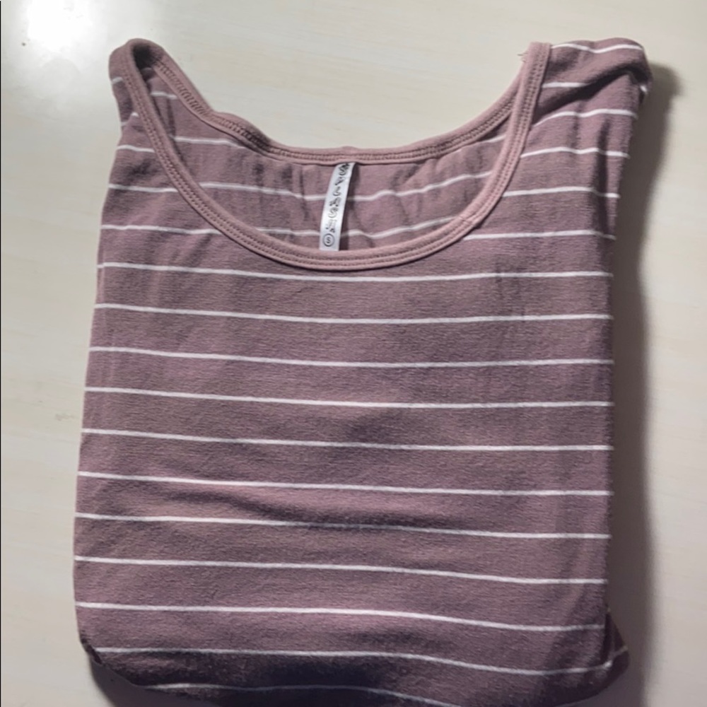 mauve striped long sleeved shirt